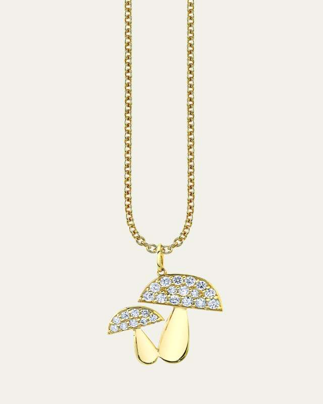 14K Yellow Gold Large Mushroom Pendant Necklace with Diamonds